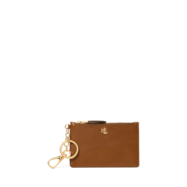 Ralph Lauren Women's Full-grain Leather Key-ring Small Zip Card Case In Lauren Tan