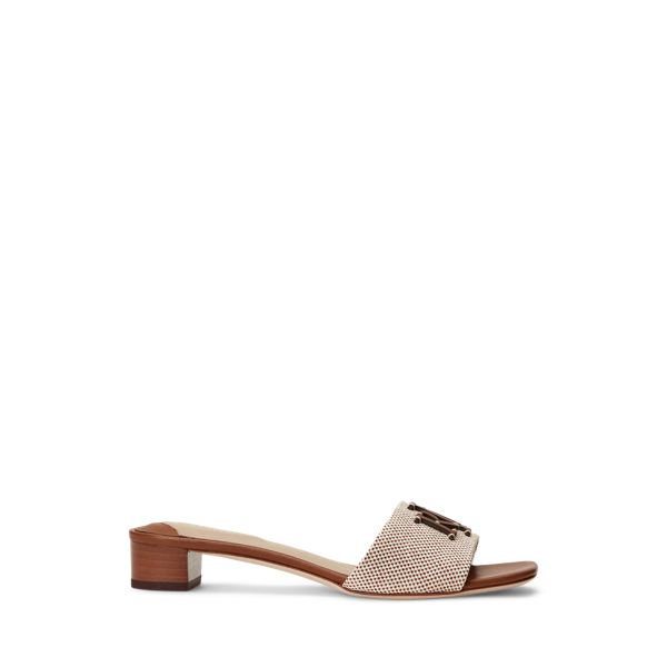 Ralph Lauren Fay Logo Resort Tan Low Heel Mules In Natural / Deep Saddle Tan