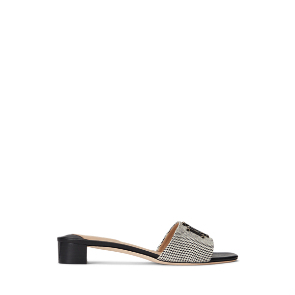 Ralph Lauren Fay Logo Black Low Heel Mules In Natural / Black