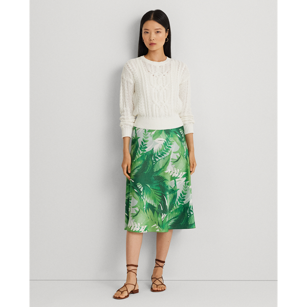 Lauren Ralph Lauren Palm Frond-print Charmeuse Midi Skirt In Green Multi