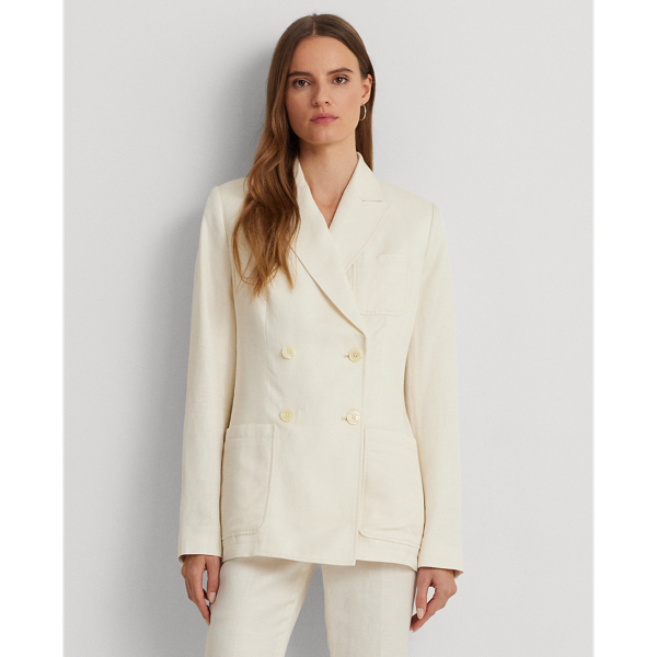 Lauren Ralph Lauren Double-breasted Linen-blend Twill Blazer In Mascarpone Cream