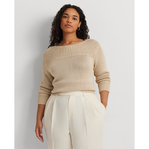 Lauren Woman Cotton-blend Boatneck Sweater In Explorer Sand