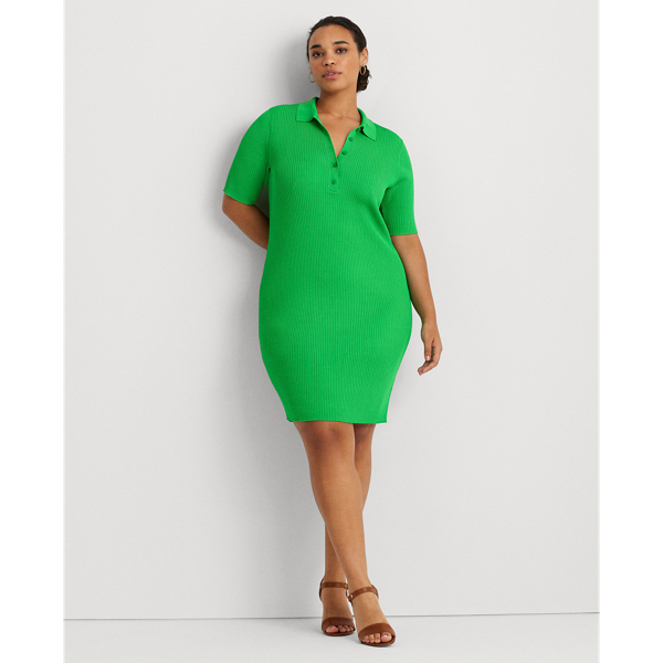 Lauren Woman Rib-knit Polo Sweater Dress In Green Topaz ModeSens