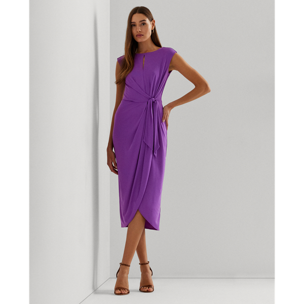Lauren Petite Stretch Jersey Tie-front Dress In Purple Jasper