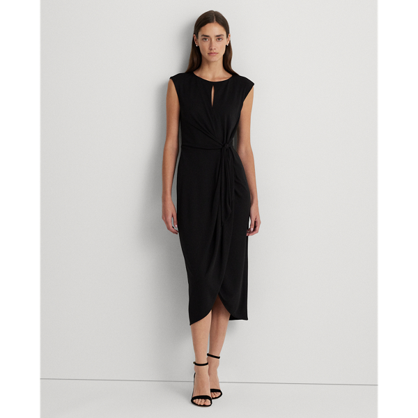 Lauren Petite Stretch Jersey Tie-front Dress In Black