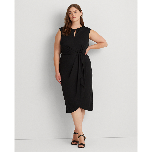 Lauren Woman Stretch Jersey Tie-front Dress In Black