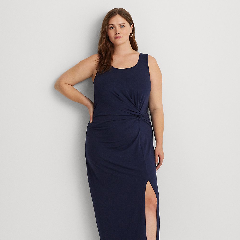 Lauren Woman Twist-front Jersey Sleeveless Dress In Refined Navy