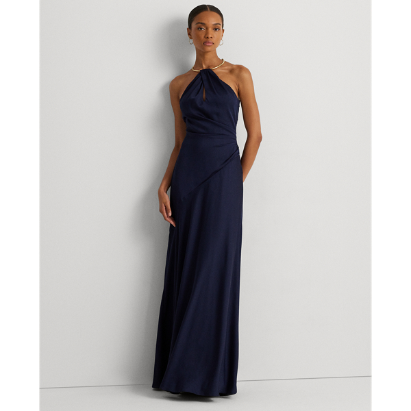 Criss Cross Halter Open-back Stretch Satin Mermaid Bridesmaid