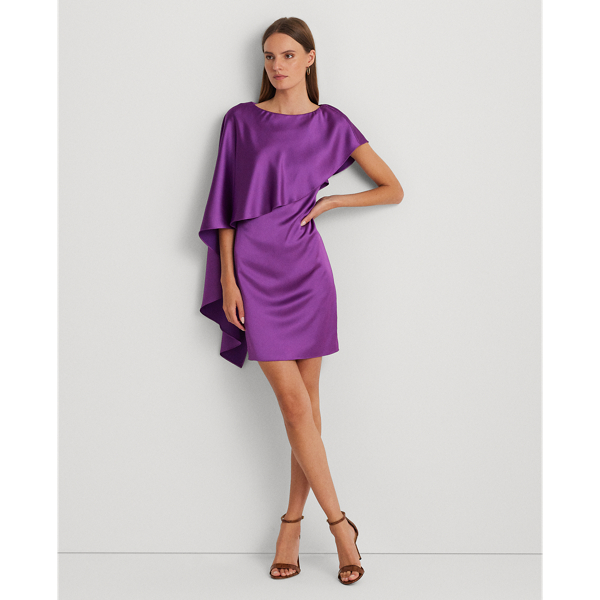 Lauren Ralph Lauren Satin Cape Cocktail Dress In Purple Jasper