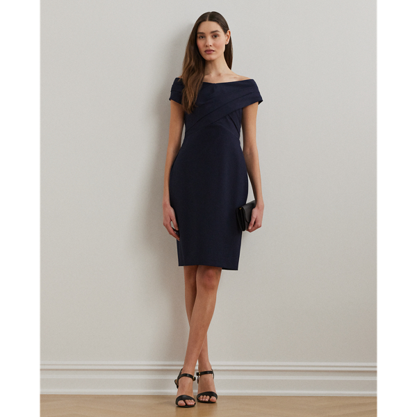 Ralph Lauren Crepe Off-the-shoulder Cocktail Dress In Lighthouse Navy