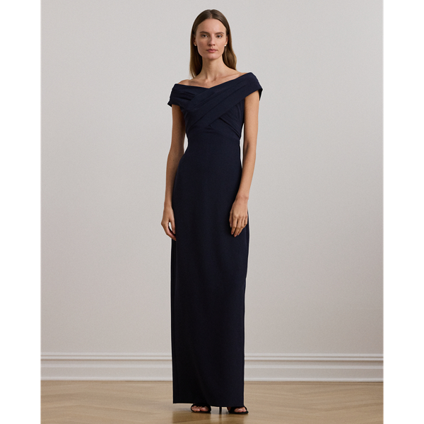 Lauren Ralph Lauren Crepe Off-the-shoulder Gown In Lighthouse Navy