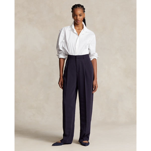 Ralph Lauren Pleated Straight-leg Pant In Navy