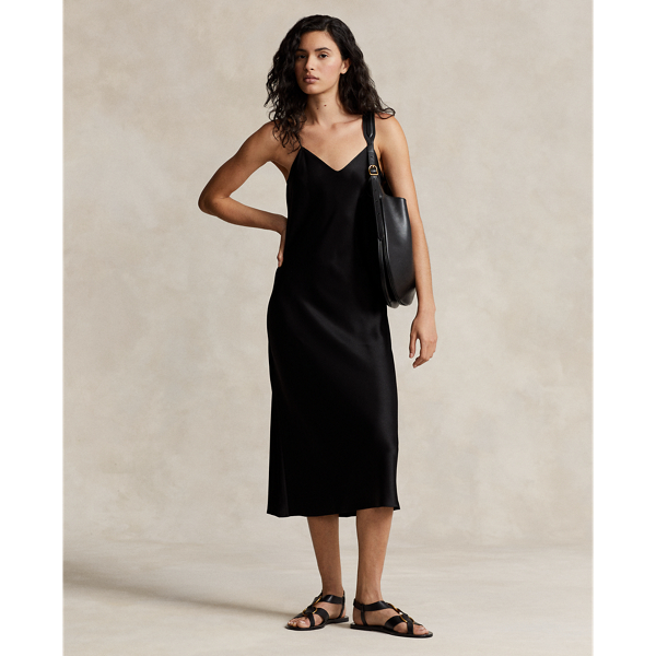 Polo Ralph Lauren Satin Midi Slip Dress In Polo Black