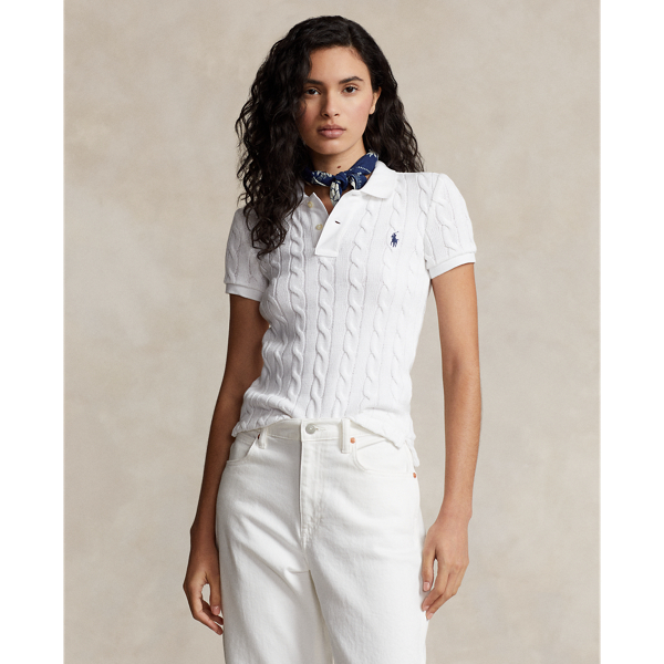 Shop Polo Ralph Lauren Cable-knit Polo Shirt In White
