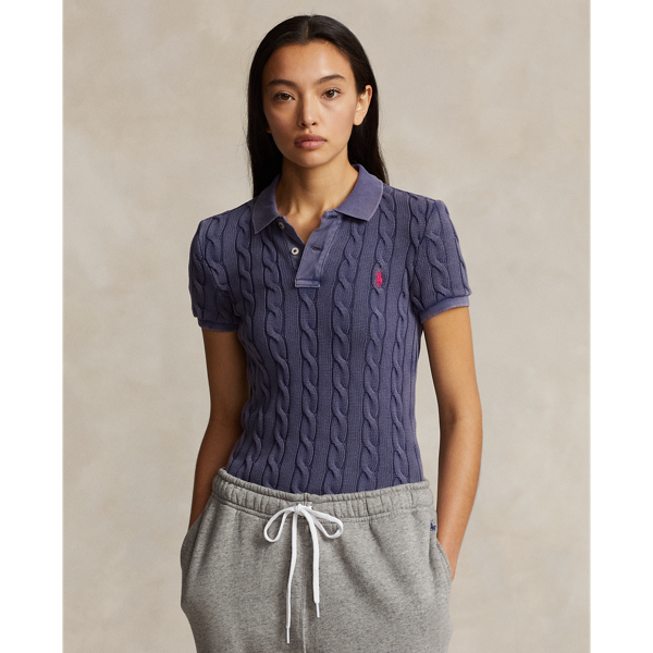 Shop Ralph Lauren Cable-knit Polo Shirt In Newport Navy