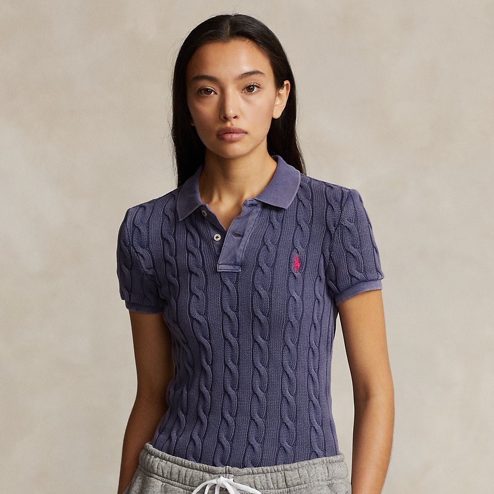 Ralph Lauren Cable-knit Polo Shirt In Blue