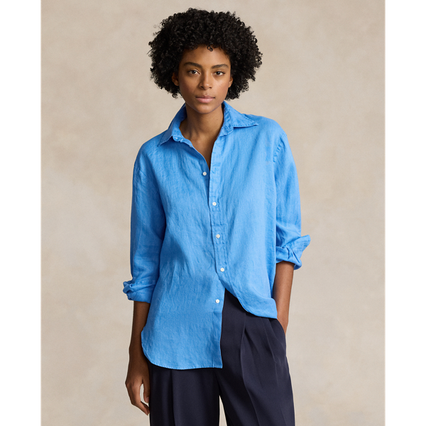 Shop Ralph Lauren Oversize Fit Linen Shirt In Riviera Blue