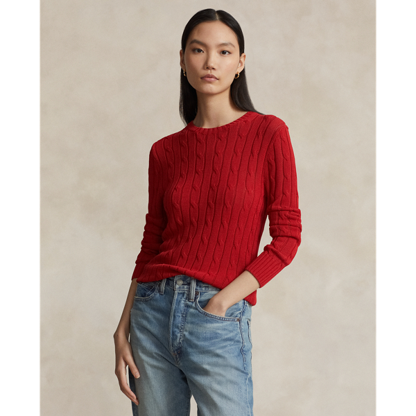 Ralph Lauren Cable-knit Cotton-blend Crewneck Sweater In Post Red