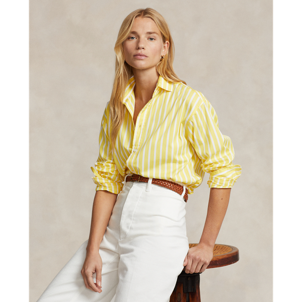 Shop Ralph Lauren Relaxed Fit Striped Cotton Shirt In Yellow/white Stripe
