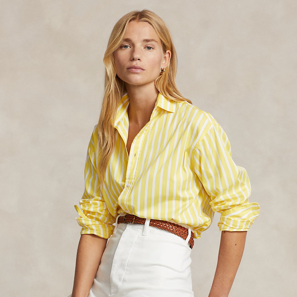 Shop Ralph Lauren Relaxed Fit Striped Cotton Shirt In Yellow/white Stripe