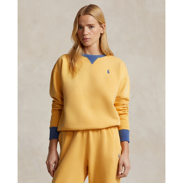 Ralph Lauren Two-tone Fleece Crewneck Sweatshirt In Golden/royal Navy