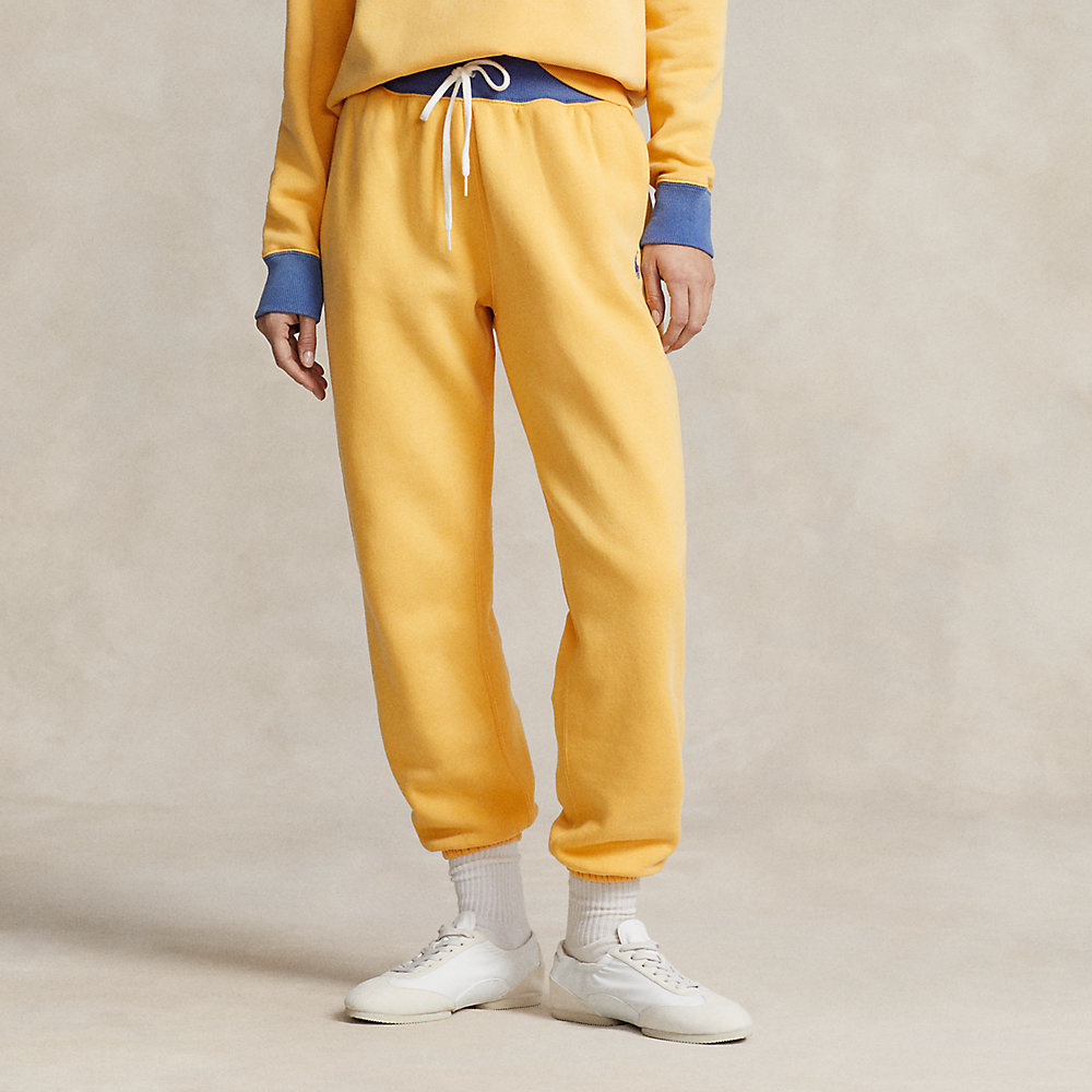 Ralph Lauren Two-tone Fleece Athletic Pant In Golden/royal Navy