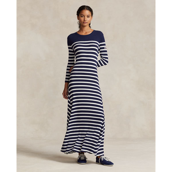 Polo Ralph Lauren Striped Waffle-knit Dress In Newport Navy/deckwash Whi