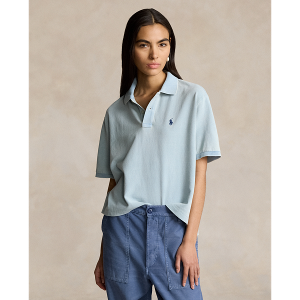 Ralph Lauren Cropped Relaxed Fit Mesh Polo Shirt In Light Indigo