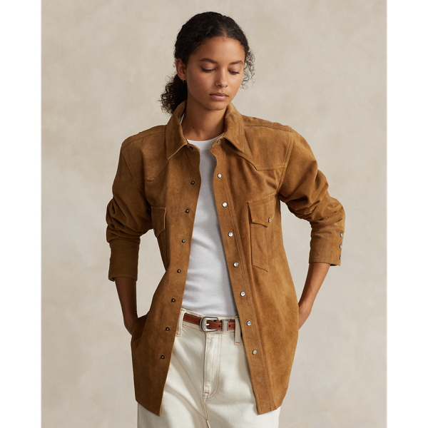 Shop Polo Ralph Lauren Relaxed Fit Suede Western Shirt In Tan