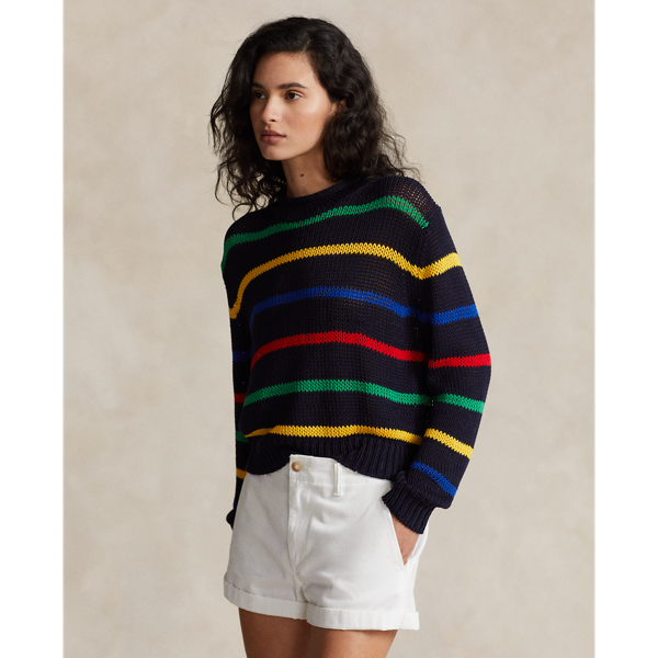 Ralph Lauren Striped Cotton Rollneck Sweater In Hunter Navy Multi