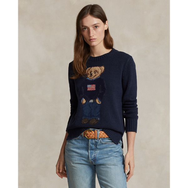 Ralph Lauren Polo Bear Cotton-linen Sweater In Navy Multi