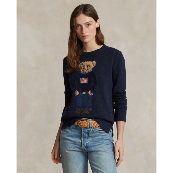 Polo Ralph Lauren Polo Bear Intarsia Cotton And Linen Sweater In Navy Multi
