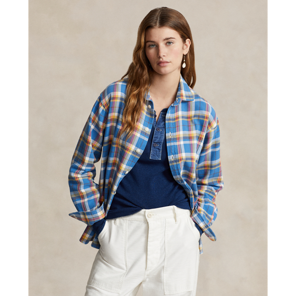 Ralph Lauren Relaxed Fit Plaid Cotton Shirt In Blue/white/red Multi