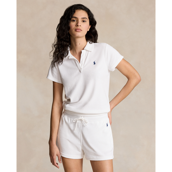 Shop Ralph Lauren Shrunken Fit Terry Polo Shirt In White