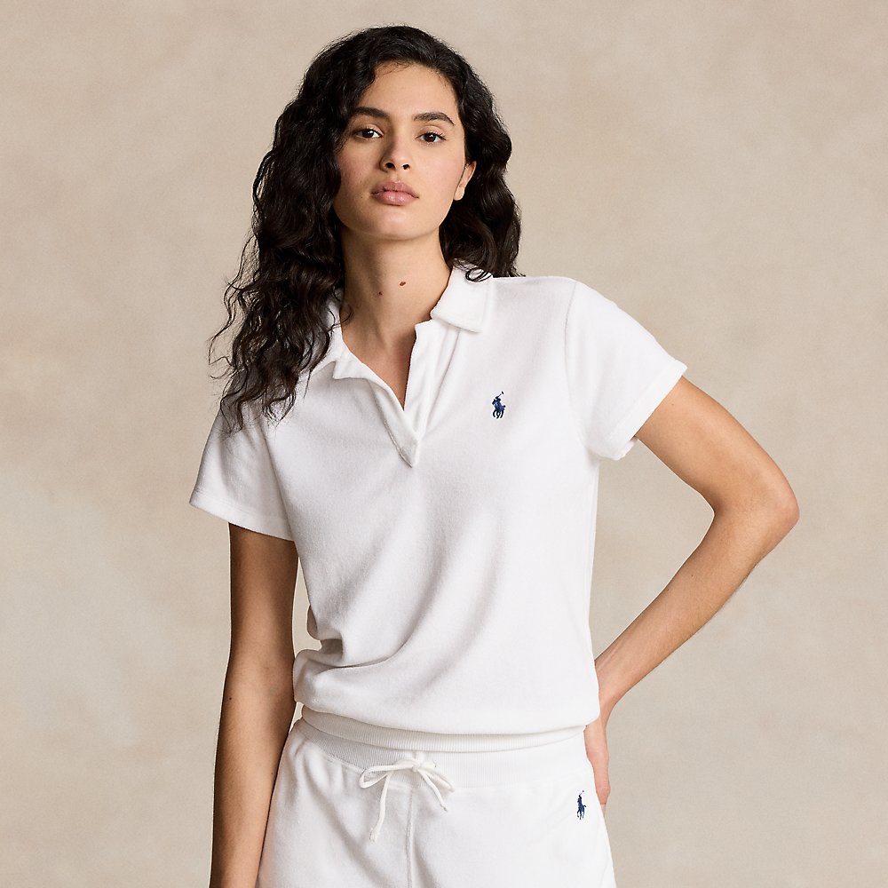 Shop Ralph Lauren Shrunken Fit Terry Polo Shirt In White