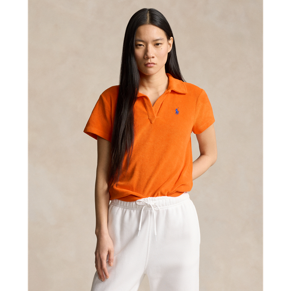 Shop Ralph Lauren Shrunken Fit Terry Polo Shirt In Sailing Orange