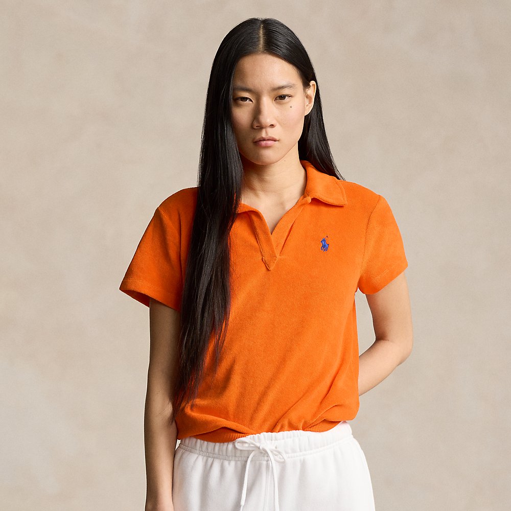 Shop Ralph Lauren Shrunken Fit Terry Polo Shirt In Sailing Orange