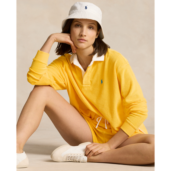 Shop Ralph Lauren Cropped Terry Rugby Shirt In Yellowfin