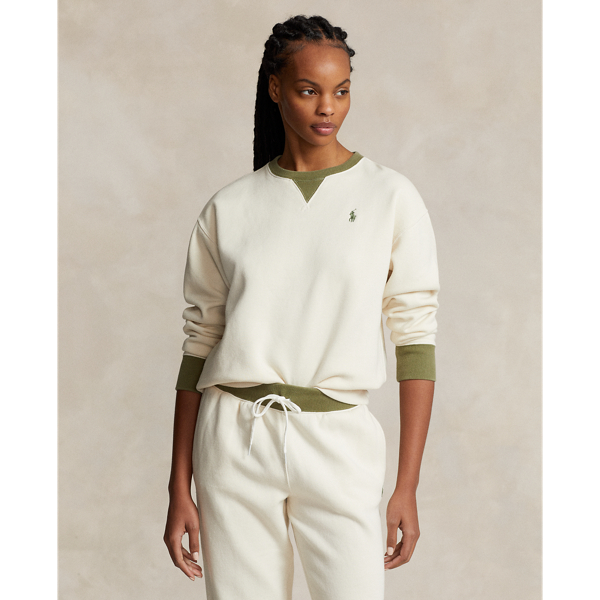 Ralph Lauren Two-tone Fleece Crewneck Sweatshirt In Antique Cream/tree Green