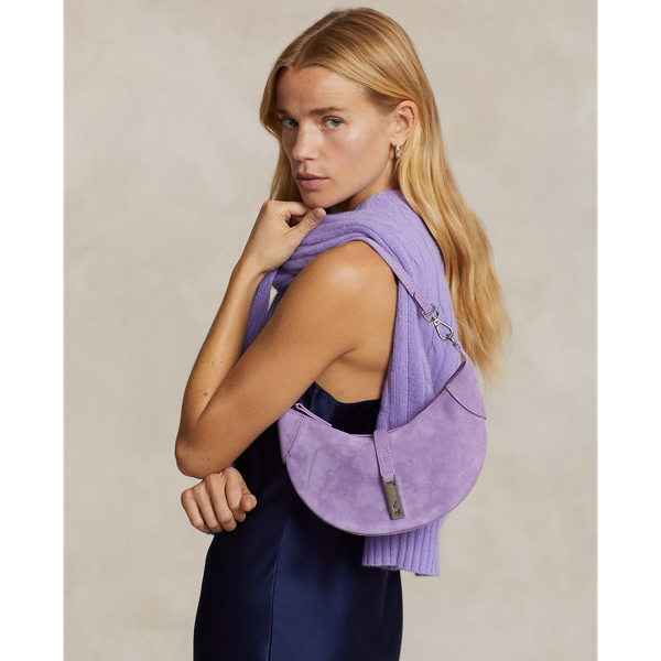 Ralph Lauren Polo Id Suede Mini Shoulder Bag In Lavender