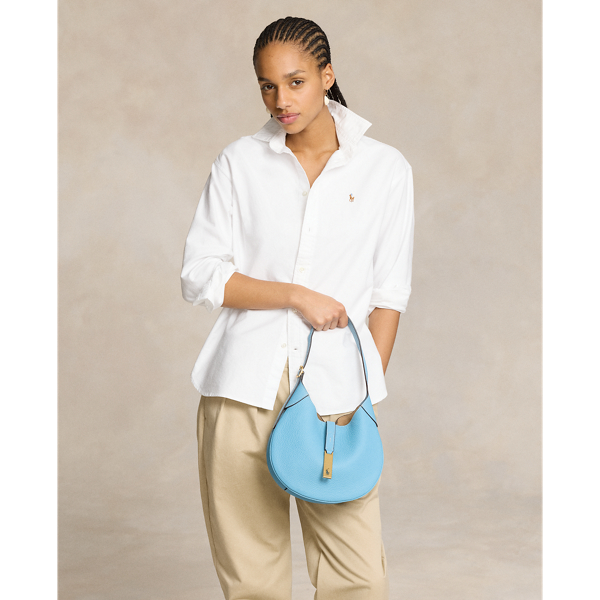 Ralph Lauren Polo Id Pebbled Small Shoulder Bag In Azure Blue