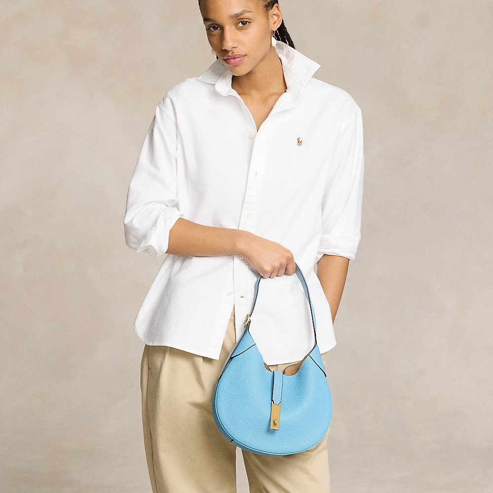 Ralph Lauren Polo Id Pebbled Small Shoulder Bag In Blue