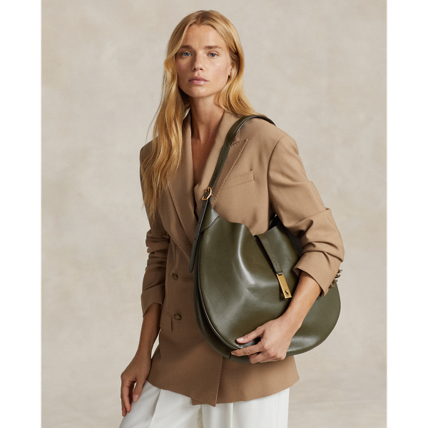 Polo Ralph Lauren Polo Id Calfskin Large Shoulder Bag In Hunting Olive