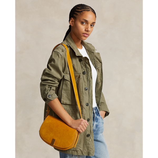 Ralph Lauren Polo Id Suede Saddle Bag In Harvest Gold