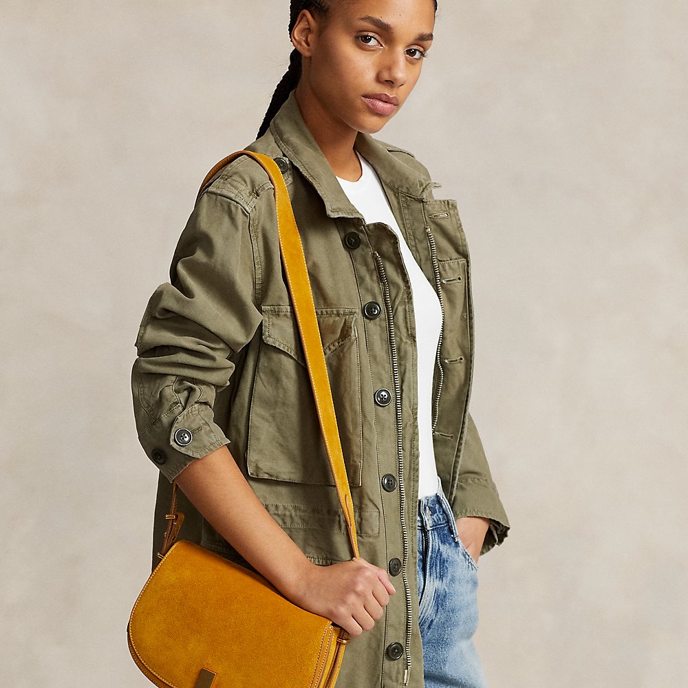 Ralph Lauren Polo Id Suede Saddle Bag In Harvest Gold