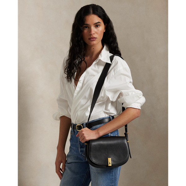 Polo Ralph Lauren Polo Id Leather Saddle Bag In Black