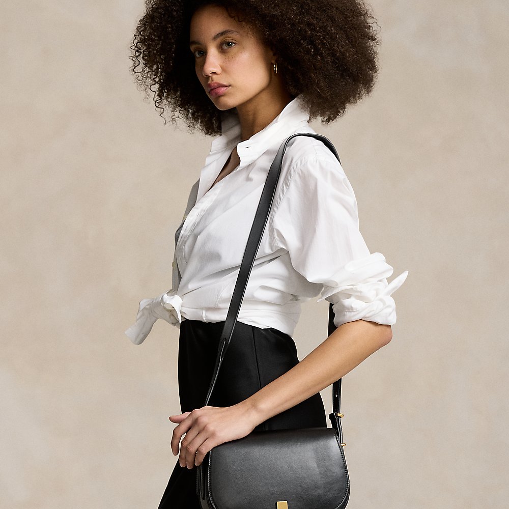 Ralph Lauren Polo Id Leather Saddle Bag In Black