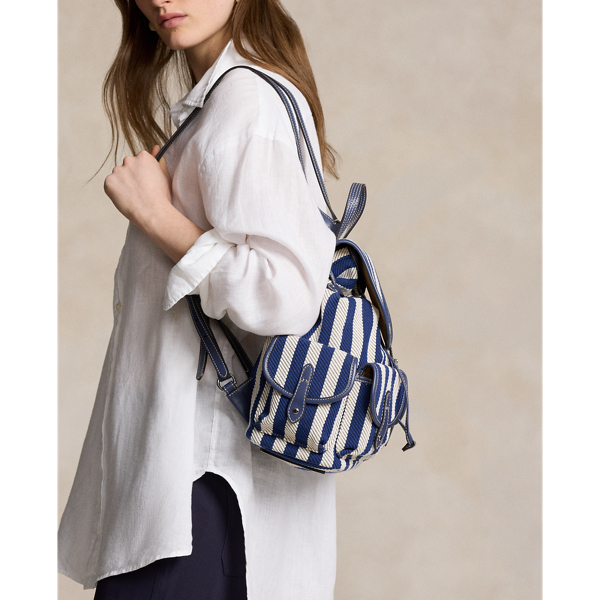 Ralph Lauren Striped Twill Medium Backpack In Blue