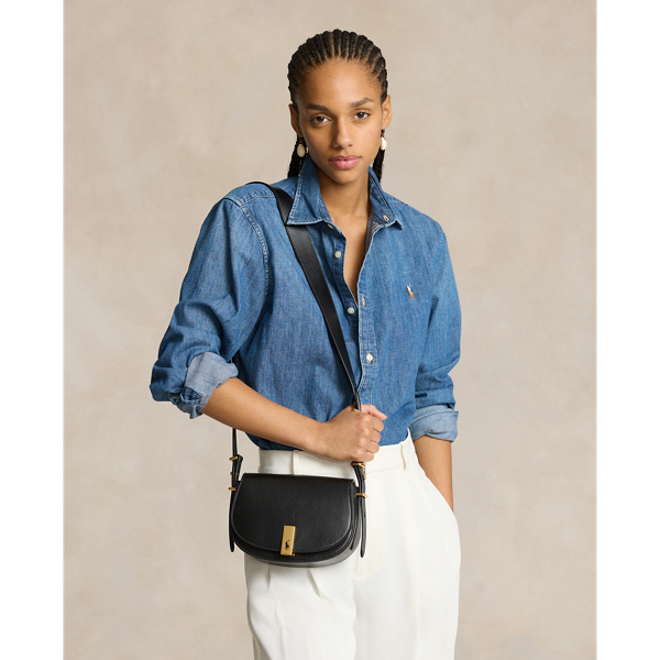 Polo Ralph Lauren Polo Id Calfskin Mini Saddle Bag In Black