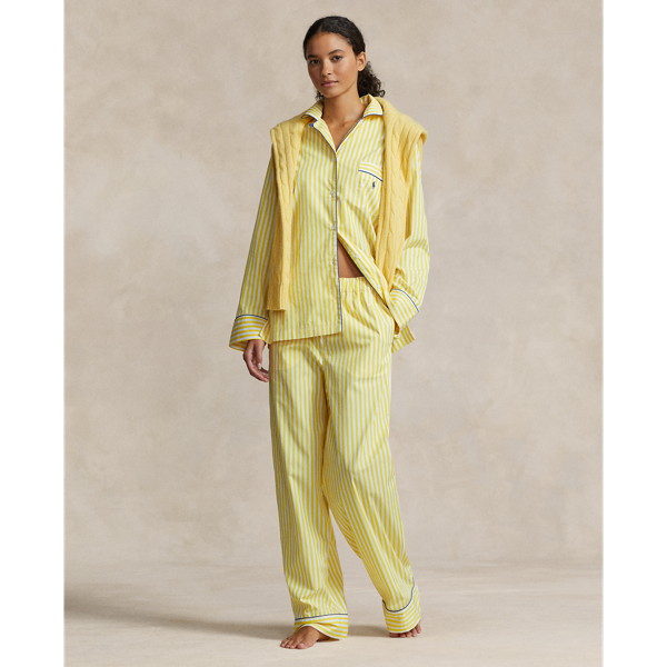 Ralph Lauren Striped Poplin Long-sleeve Pajama Set In Lemon Zest